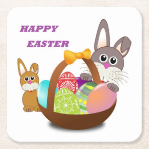 DESSOUS-DE-VERRE CARRÉ EN PAPIER BUNNY "HAPPY EASTER"