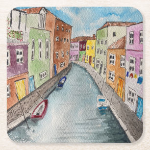 Dessous-de-verre Carré En Papier Burano Venice Maisons aux couleurs vives
