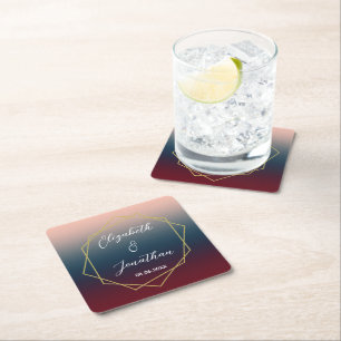 Dessous-de-verre Carré En Papier Burgundy Navy Blush Ombre Mariage géométrique