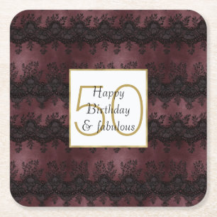 Dessous-de-verre Carré En Papier Burgundy Rouge Black Lace 50 et Fabuleux
