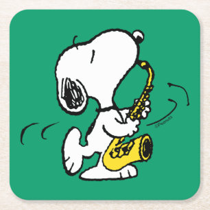 Dessous-de-verre Carré En Papier cacahuètes Lecteur Snoopy Saxophone