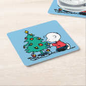 Dessous-de-verre Carré En Papier cacahuètes | Lumières de Noël Brown Charlie (Incliné)