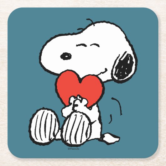 Dessous-de-verre Carré En Papier cacahuètes | Saint Valentin | Snoopy Heart Hug (Devant)