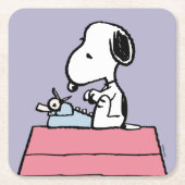 Dessous-de-verre Carré En Papier cacahuètes | Snoopy à la machine à écrire (Devant)