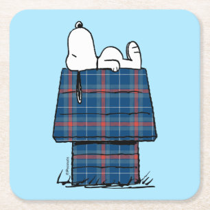 Dessous-de-verre Carré En Papier cacahuètes   Snoopy Plaid Flannel Holiday Dog Hous