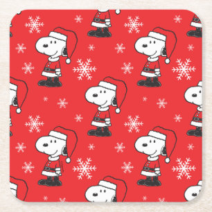 Dessous-de-verre Carré En Papier cacahuètes   Snoopy Santa Claus