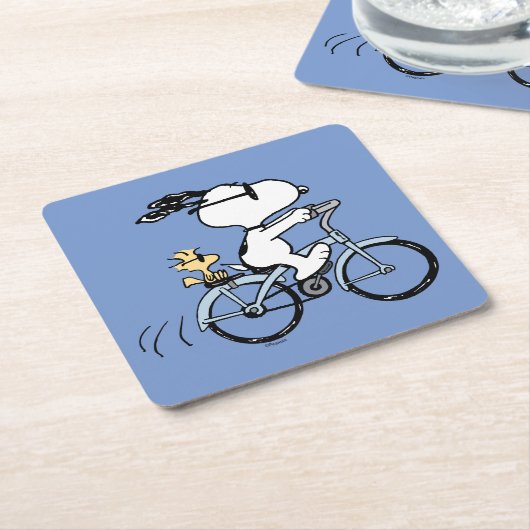Dessous-de-verre Carré En Papier cacahuètes | Vélo Snoopy & Woodstock (Incliné)