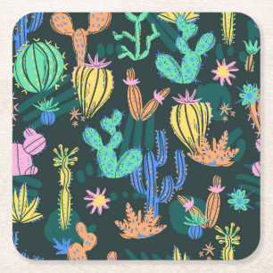 Dessous-de-verre Carré En Papier Cactus dessiné à la main : sans couture scandinave