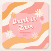 Dessous-de-verre Carré En Papier Cadeau de Fête de Fiançailles Rétro Rose Amoureuse (Devant)