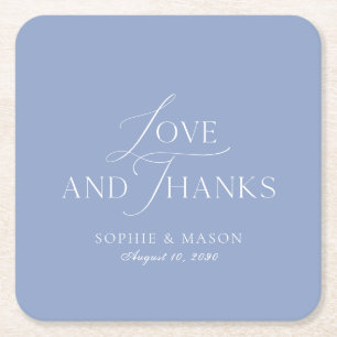 Dessous-de-verre Carré En Papier Cadeau de mariage Bleu Poussiéreux Amour et Merci