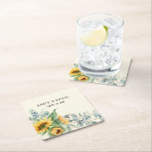 Dessous-de-verre Carré En Papier Cadeau de mariage tournesol eucalyptus rustique (En situation)