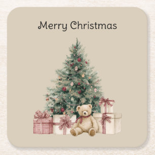 Dessous-de-verre Carré En Papier Cadeaux de sapin de Noël Ours en peluche