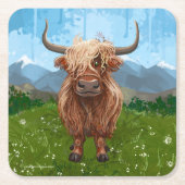 Dessous-de-verre Carré En Papier Cadeaux et accessoires de vache Highland (Devant)