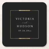 Dessous-de-verre Carré En Papier Cadre Elegance Noir Simple Mariage moderne (Devant)