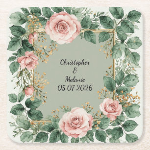 Dessous-de-verre Carré En Papier Cadre floral à l'aquarelle élégant