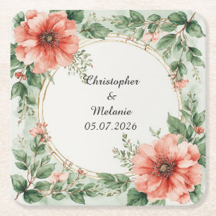Dessous-de-verre Carré En Papier Cadre floral à l'aquarelle élégant