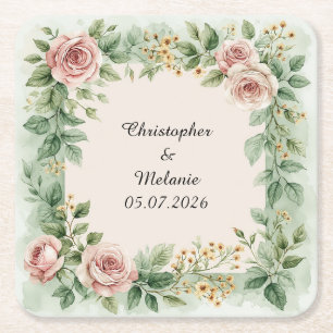 Dessous-de-verre Carré En Papier Cadre floral à l'aquarelle élégant