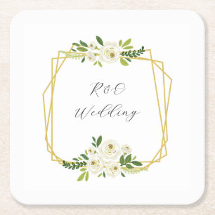 Dessous-de-verre Carré En Papier Cadre floral Rose Blanche Luxe
