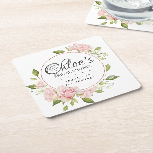 Dessous-de-verre Carré En Papier Cadre Rose Gold Rose Pâle Mariage (Incliné)