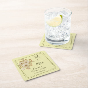 Dessous-de-verre Carré En Papier Cadre rose - Mariage jaune céleste