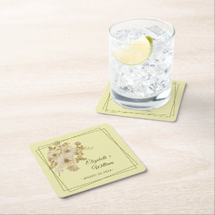 Dessous-de-verre Carré En Papier Cadre Rose – Mariage Jaune Céleste