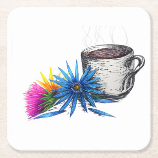 Dessous-de-verre Carré En Papier Café & Fleurs sauvages