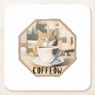 Dessous-de-verre Carré En Papier Café Occupé Cute Chat