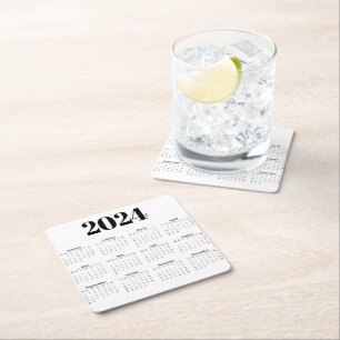 Dessous-de-verre Carré En Papier Calendrier mensuel 2024 N'importe quel arrière -