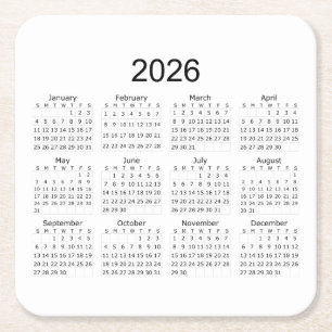 Dessous-de-verre Carré En Papier Calendrier minimaliste simple 2026
