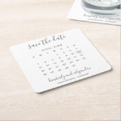 Dessous-de-verre Carré En Papier Calendrier simple Pastel Blue Heart Enregistrer la (Incliné)