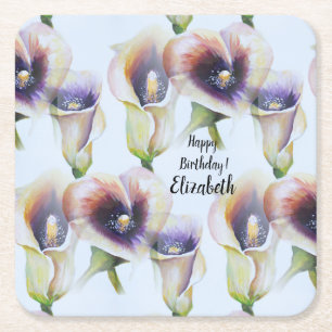 Dessous-de-verre Carré En Papier Calla Lilies à l'aquarelle dans des couleurs dégra