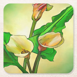 Dessous-de-verre Carré En Papier Calla Se Lie Contre Un Ombre Vert