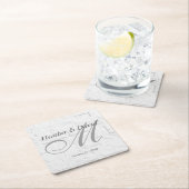 Dessous-de-verre Carré En Papier Calligraphie de mur de brique Script Monogramme Ma (En situation)