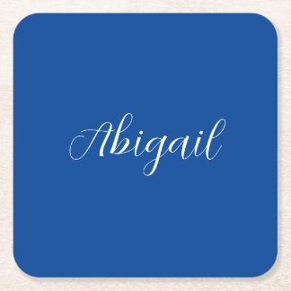 Dessous-de-verre Carré En Papier Calligraphie Elégant Bleu Blanc Plaine Nom simple