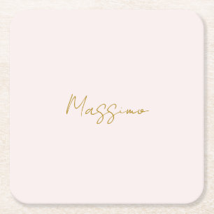 Dessous-de-verre Carré En Papier Calligraphie élégante de couleur or et pastel Nom