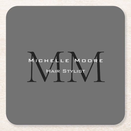 Dessous-de-verre Carré En Papier Calligraphie gris-noir monogramme (Devant)