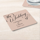 Dessous-de-verre Carré En Papier Calligraphie moderne Mariage beige (Incliné)