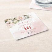 Dessous-de-verre Carré En Papier Calligraphie rose rousse roses sauge 16e anniversa (Incliné)