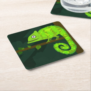 Dessous-de-verre Carré En Papier Caméléon vert mignon