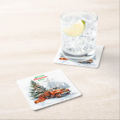 Dessous-de-verre Carré En Papier Camion de Noël (En situation)