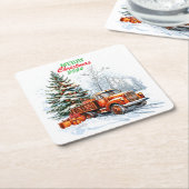 Dessous-de-verre Carré En Papier Camion de Noël (Incliné)