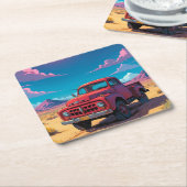 Dessous-de-verre Carré En Papier Camion de ramassage américain classique (Incliné)