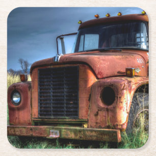 Dessous-de-verre Carré En Papier Camion de ramassage international Antique Red