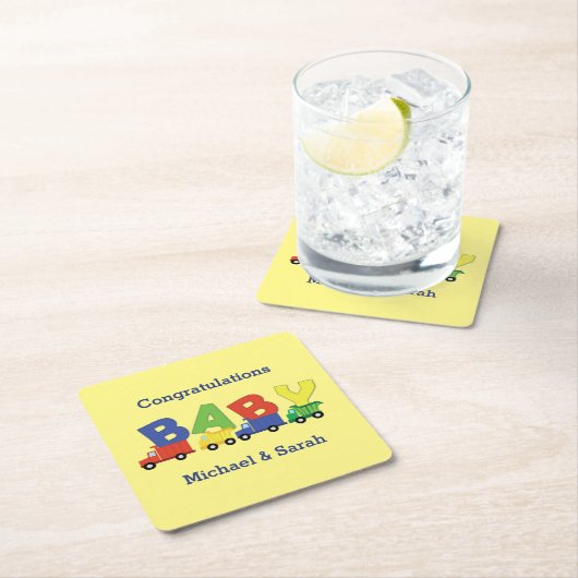 Dessous-de-verre Carré En Papier Camions Boy Baby shower Construction Cute (En situation)