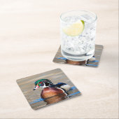 Dessous-de-verre Carré En Papier Canard à bois dans un étang (En situation)