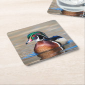 Dessous-de-verre Carré En Papier Canard à bois dans un étang (Incliné)