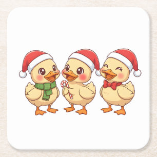 Dessous-de-verre Carré En Papier Canards de Noël Kawaii Mignons Fêtes de fin d'an