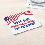 Dessous-de-verre Carré En Papier Candidat politique personnalisé Campagne électoral<br><div class="desc">Dessous de verre de candidat de campagne politique personnalisable avec le drapeau américain sur votre texte en rouge,  blanc et bleu. Ajoutez votre choix de président ou d'autre fonction politique à l'élection de 2024. Texte personnalisé en gras.</div>