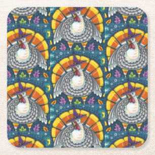 DESSOUS-DE-VERRE CARRÉ EN PAPIER CANDY CORN TURKEY, MERCI OISEAU D'ART FOLK