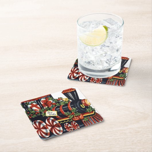 Dessous-de-verre Carré En Papier Candy Train Noël (En situation)